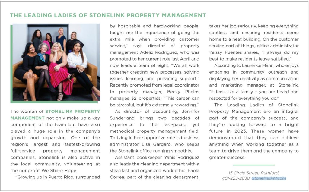 the leading leadies fof stonelink property management - article by providence media