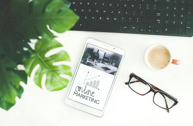 an iPad with an online marketing graphic on the screen